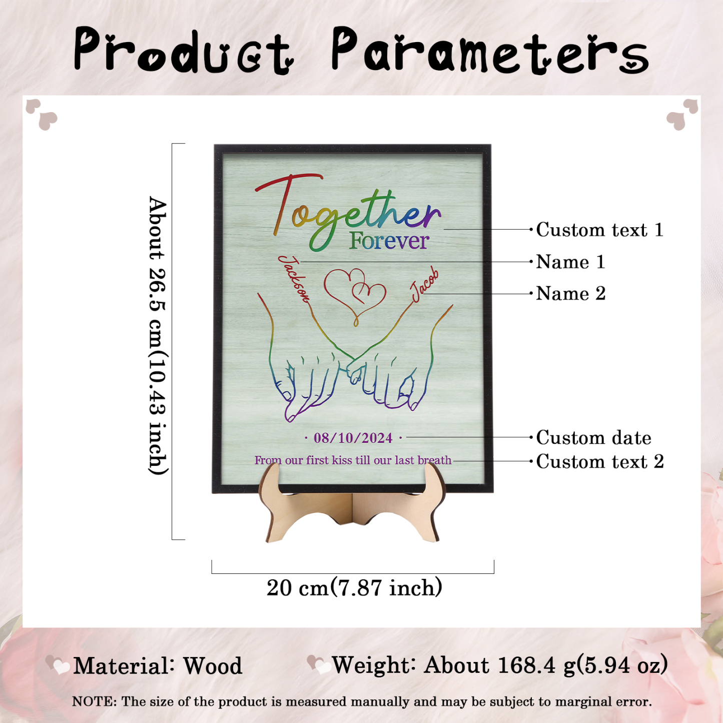 Personalized Wooden Plaque with 2 Names 1 Date & Heartfelt Text  A Unique Keepsake for Couples