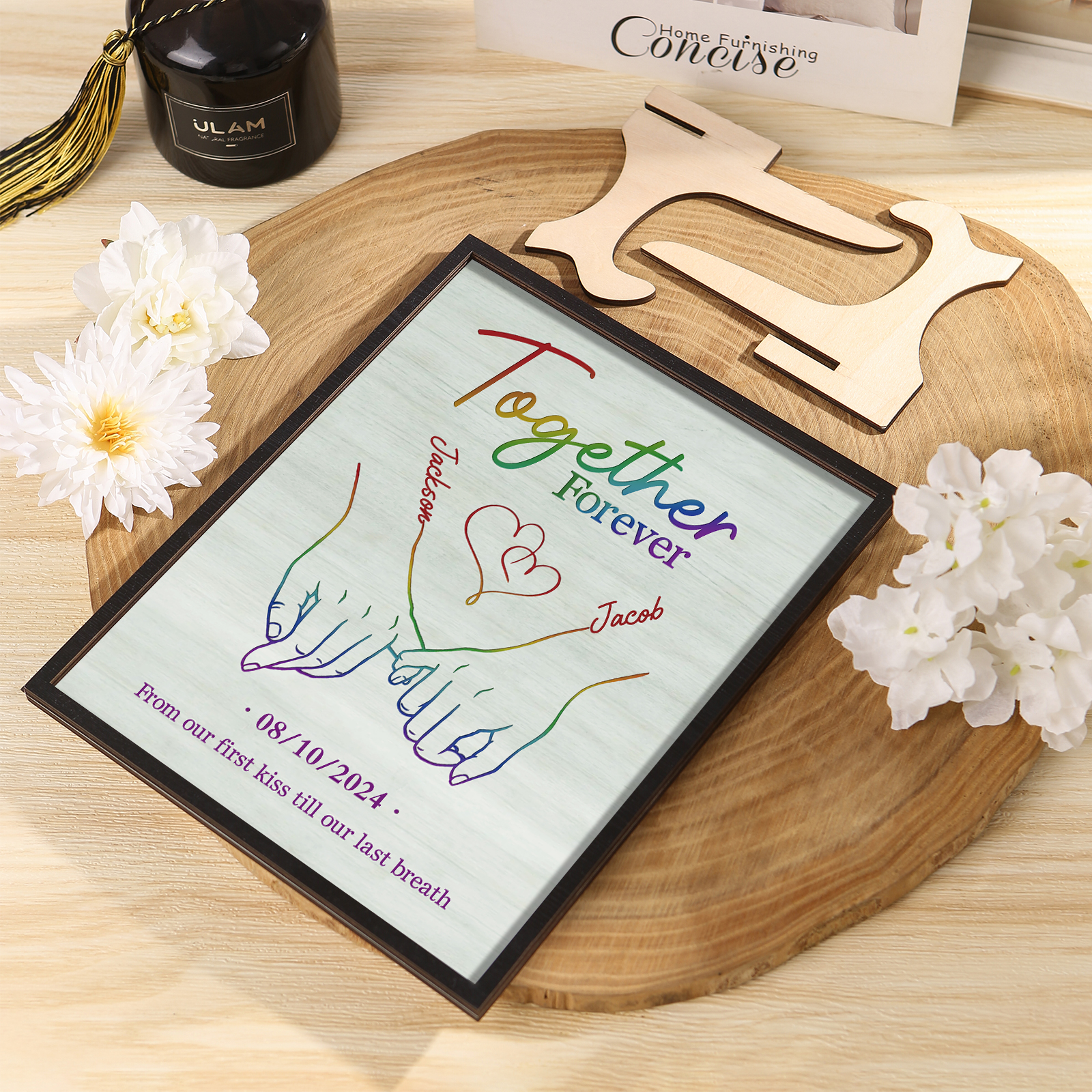 Personalized Wooden Plaque with 2 Names 1 Date & Heartfelt Text  A Unique Keepsake for Couples