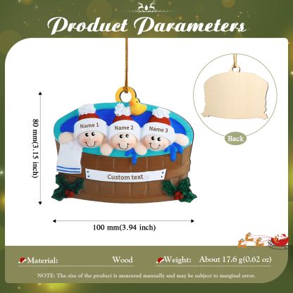 Personalized Wooden Hot Tub Family Ornament with Custom 3 Names Unique Christmas Gift