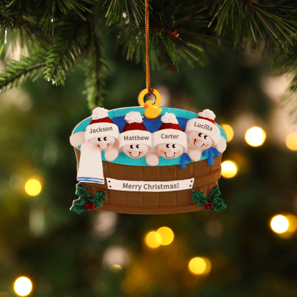 Personalized Wooden Hot Tub Family Ornament with Custom 4 Names Unique Christmas Gift