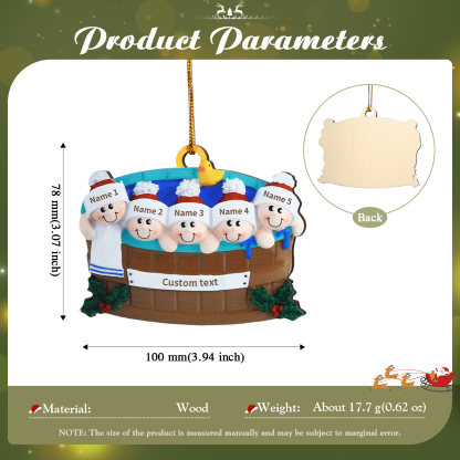 Personalized Wooden Hot Tub Family Ornament with Custom 5 Names Unique Christmas Gift
