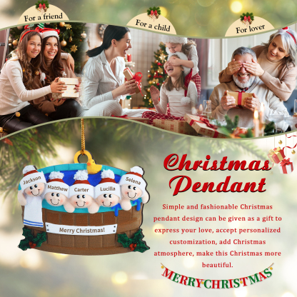 Personalized Wooden Hot Tub Family Ornament with Custom 5 Names Unique Christmas Gift