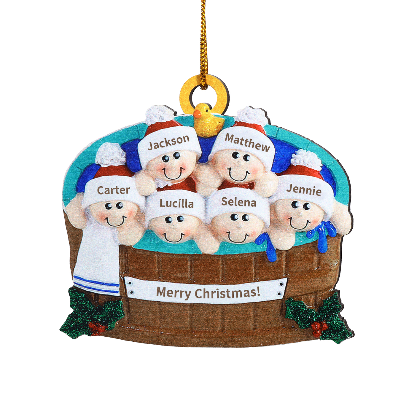 Personalized Wooden Hot Tub Family Ornament with Custom 6 Names Unique Christmas Gift