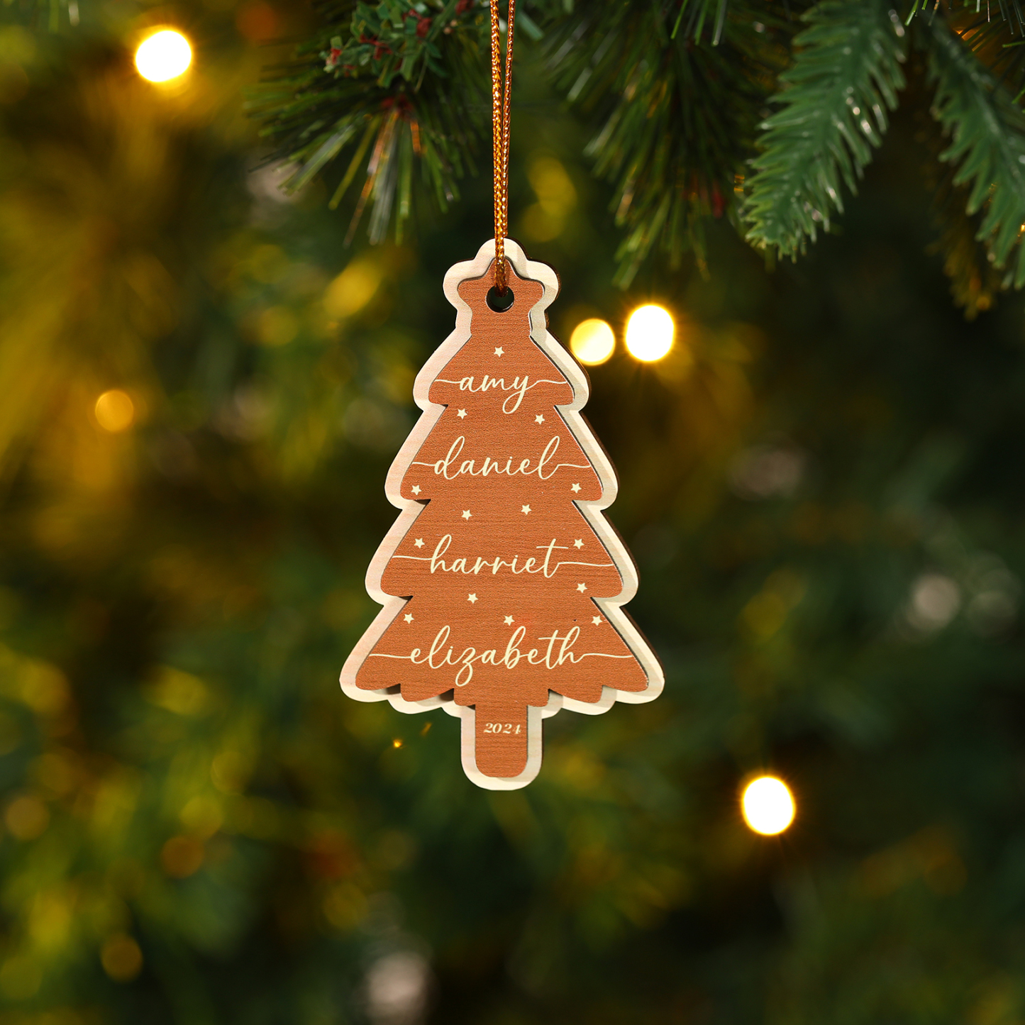 Personalized Christmas Tree Ornament Custom with 1-6 Names Family Holiday Decor 2 Layer Wooden Ornaments