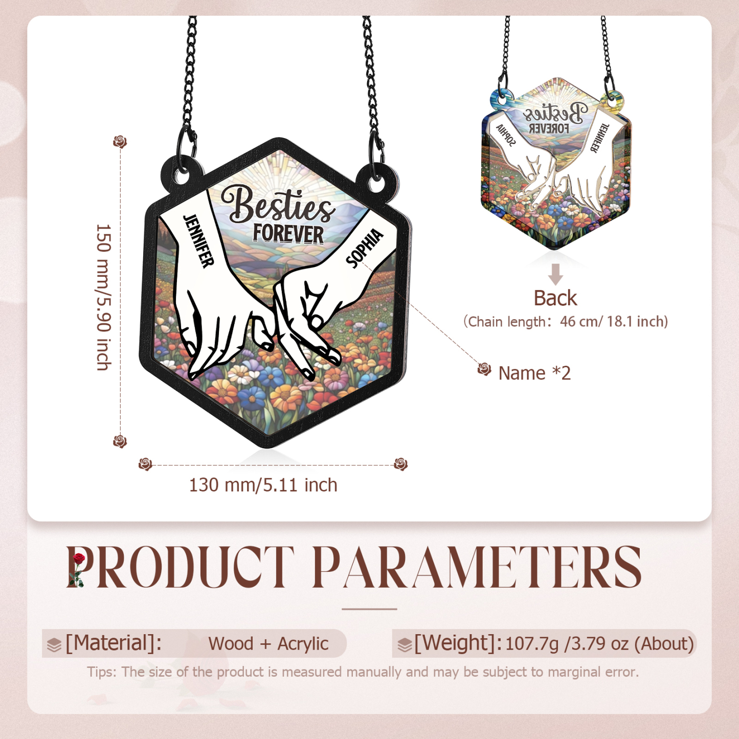 Personalized Sun Catcher for Couples with 2 Names Pinky Promise Design Romantic Light Catcher for Valentine's Day