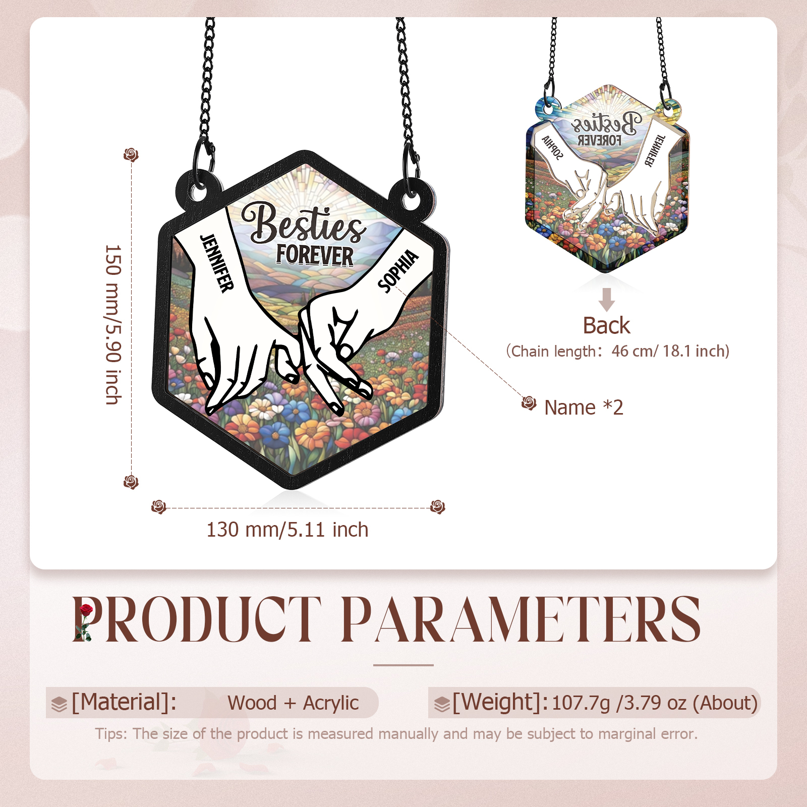 Personalized Sun Catcher for Couples with 2 Names Pinky Promise Design Romantic Light Catcher for Valentine's Day