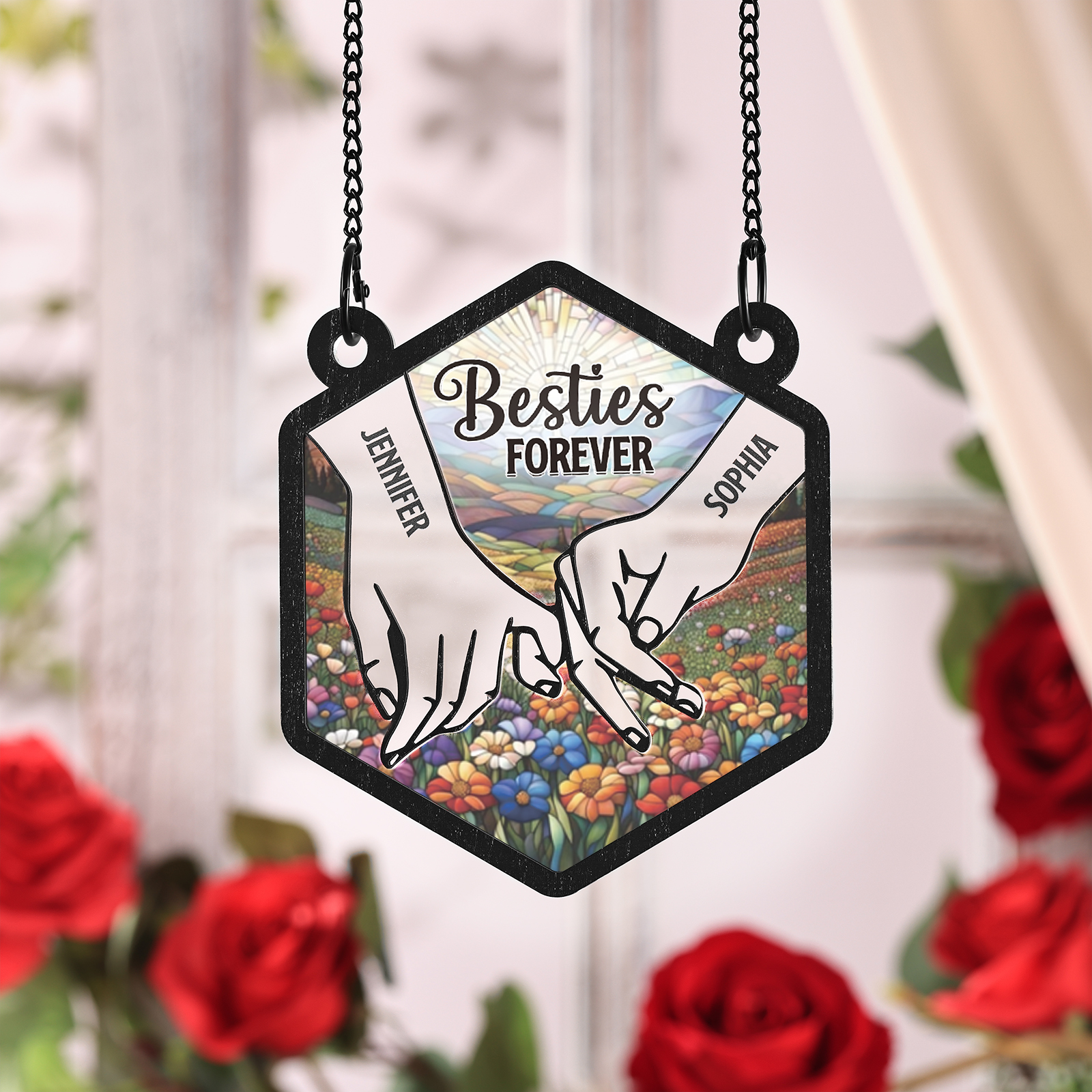 Personalized Sun Catcher for Couples with 2 Names Pinky Promise Design Romantic Light Catcher for Valentine's Day