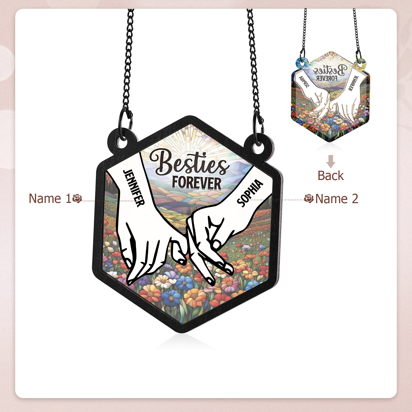 Personalized Sun Catcher for Couples with 2 Names Pinky Promise Design Romantic Light Catcher for Valentine's Day