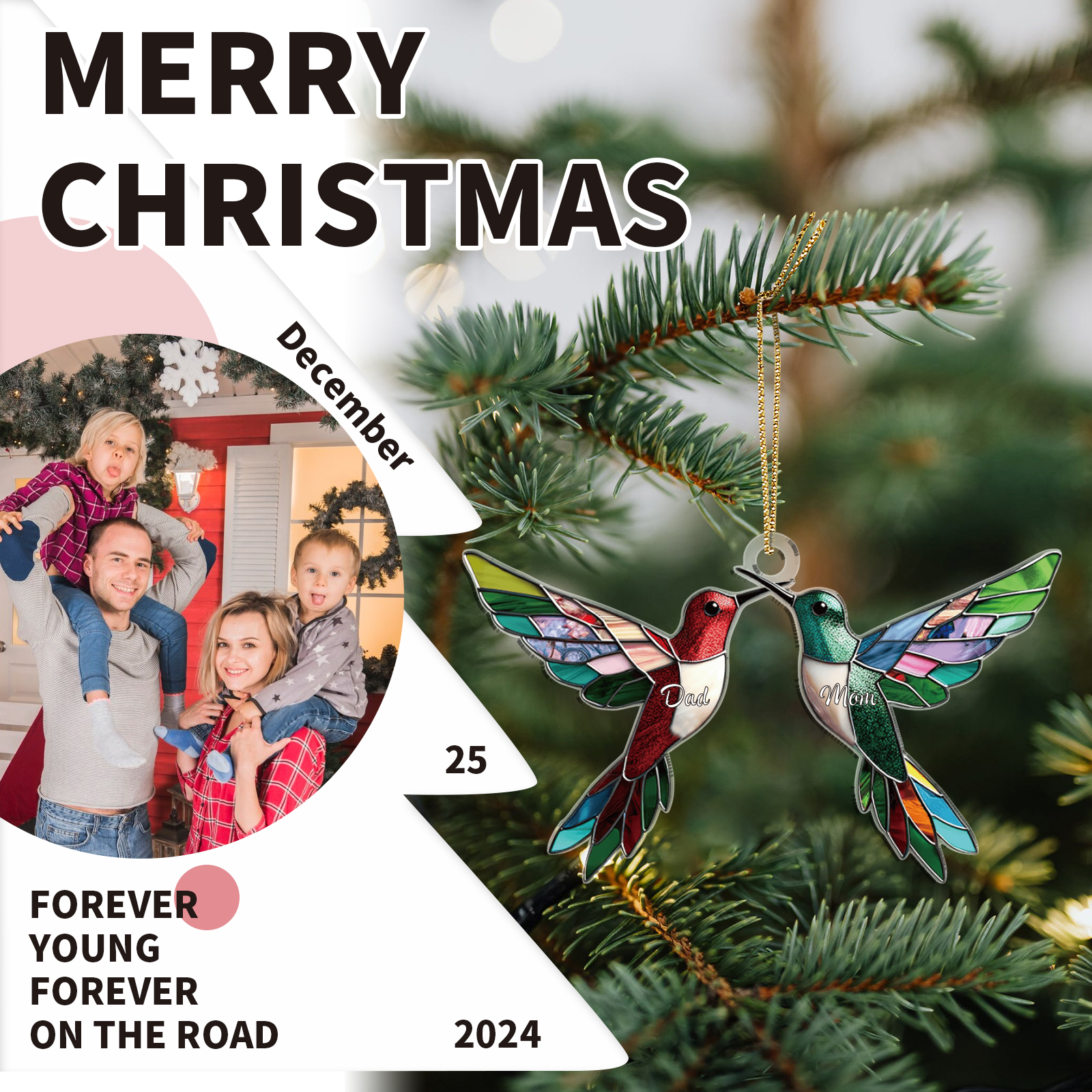 Personalized Hummingbird Family Christmas Ornament Custom 2 Names Gift