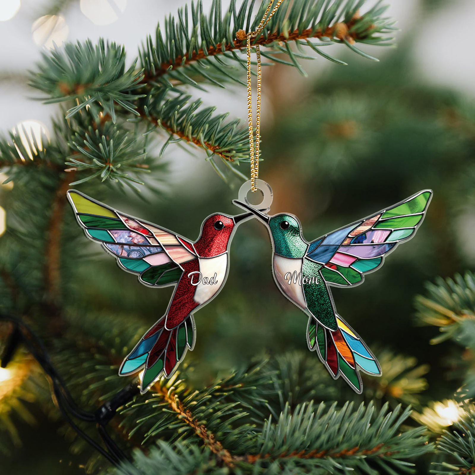 Personalized Hummingbird Family Christmas Ornament Custom 2 Names Gift
