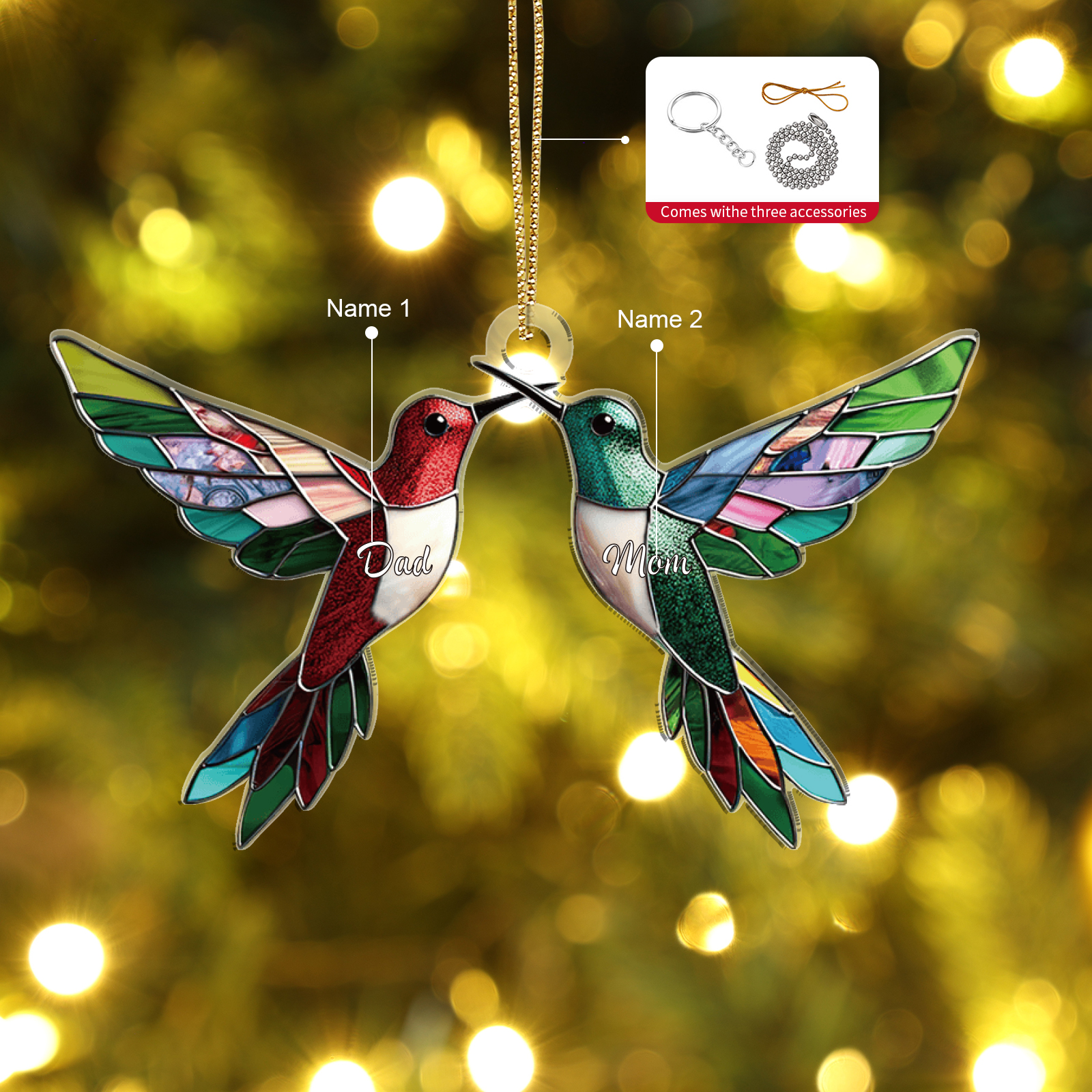 Personalized Hummingbird Family Christmas Ornament Custom 2 Names Gift