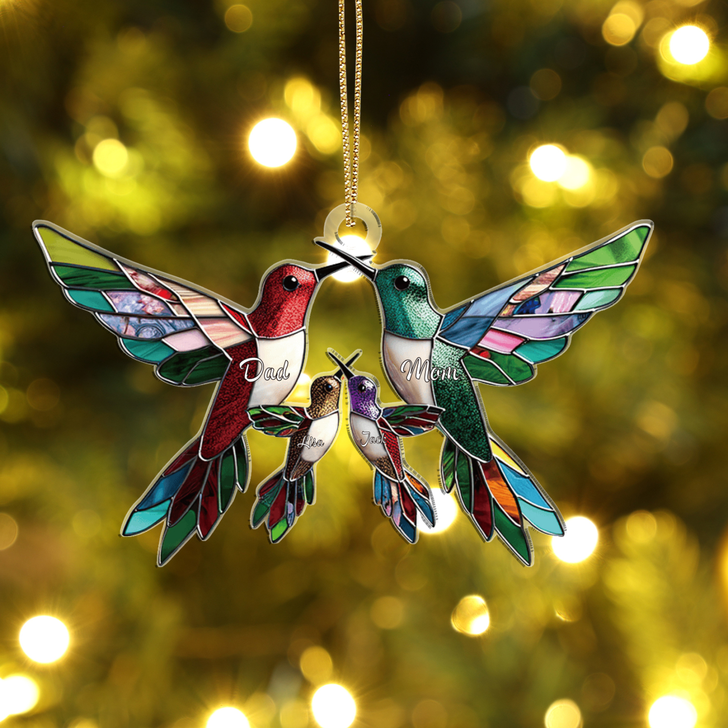 Personalized Hummingbird Family Christmas Ornament Custom 4 Names Gift