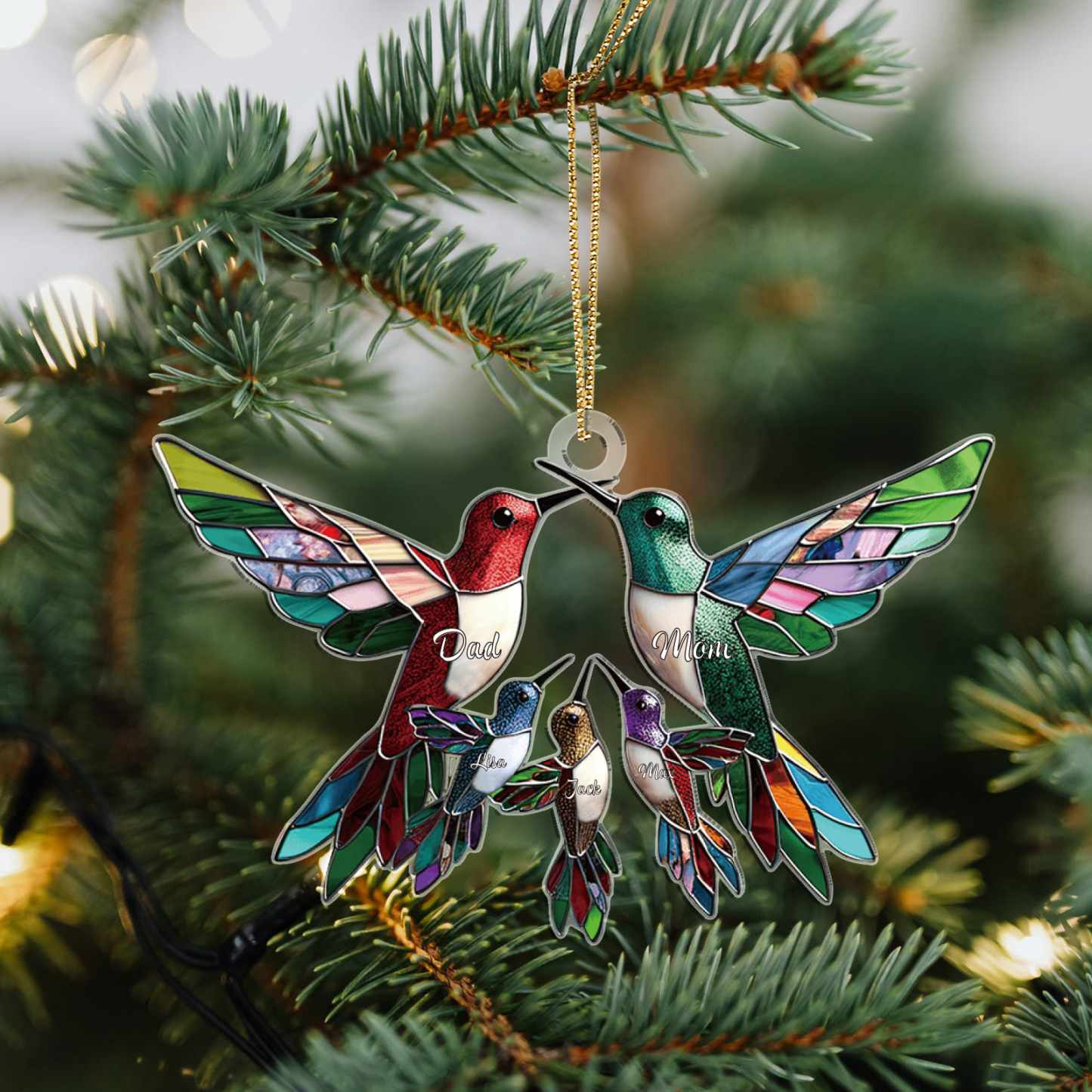 Personalized Hummingbird Family Christmas Ornament Custom 5 Names Gift