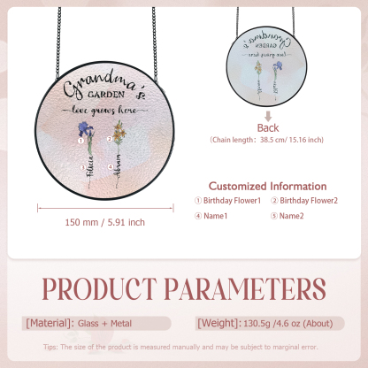 Personalized Garden Birthflower Suncatcher for Family with 2-6 Birthflowers Names