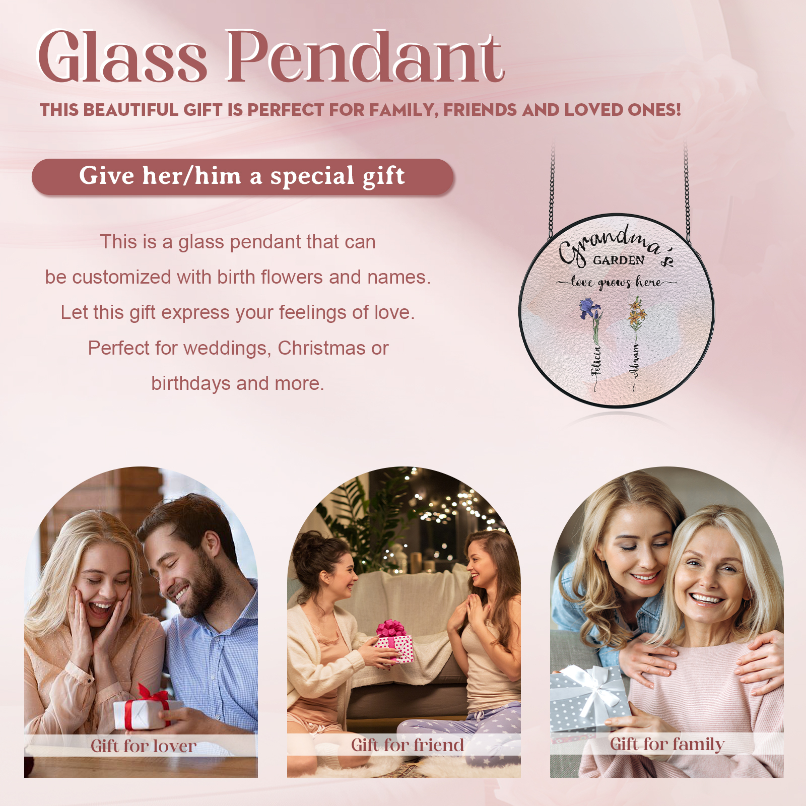 Personalized Garden Birthflower Suncatcher for Family with 2-6 Birthflowers Names