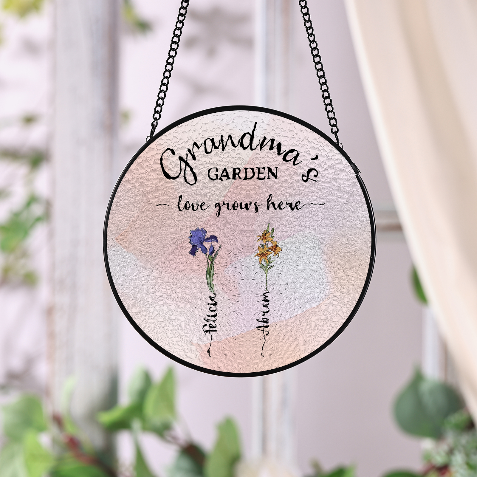 Personalized Garden Birthflower Suncatcher for Family with 2-6 Birthflowers Names