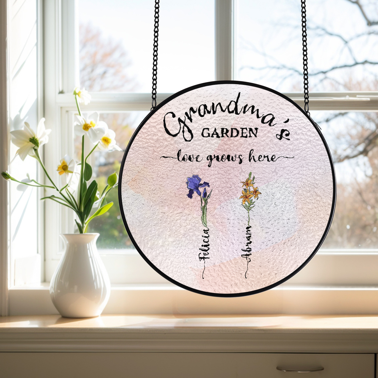 Personalized Garden Birthflower Suncatcher for Family with 2-6 Birthflowers Names