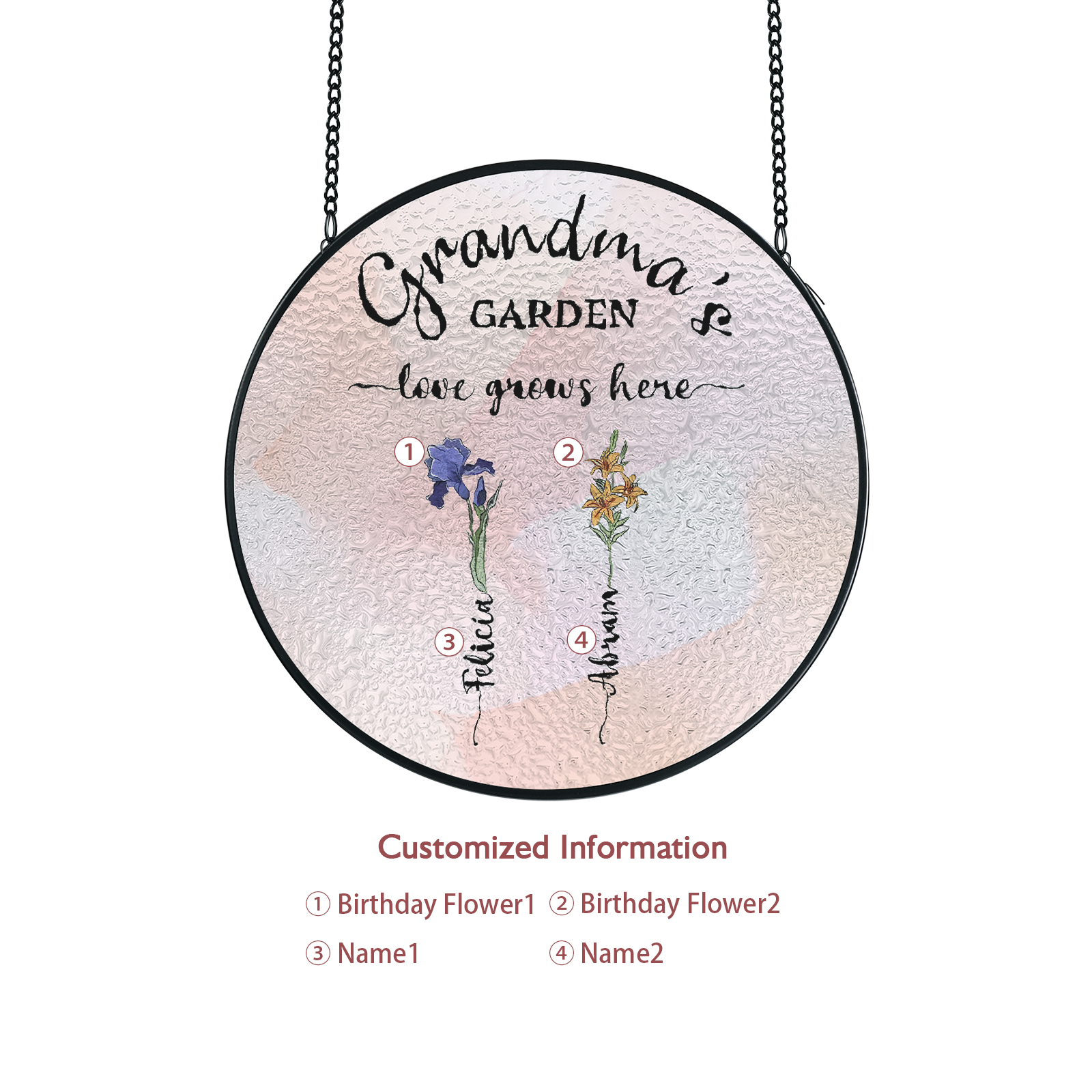 Personalized Garden Birthflower Suncatcher for Family with 2-6 Birthflowers Names