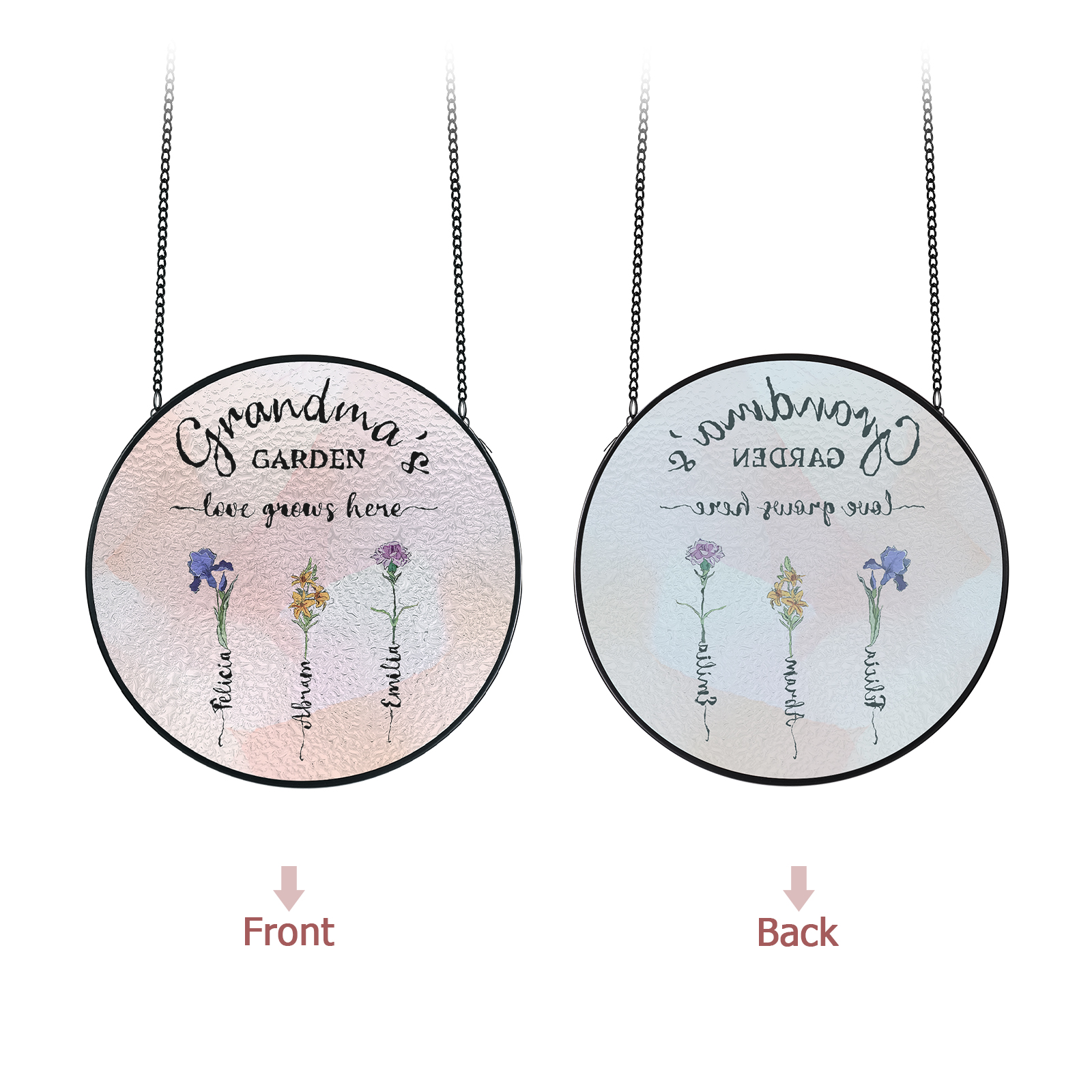 Personalized Garden Birthflower Suncatcher for Family with 2-6 Birthflowers Names