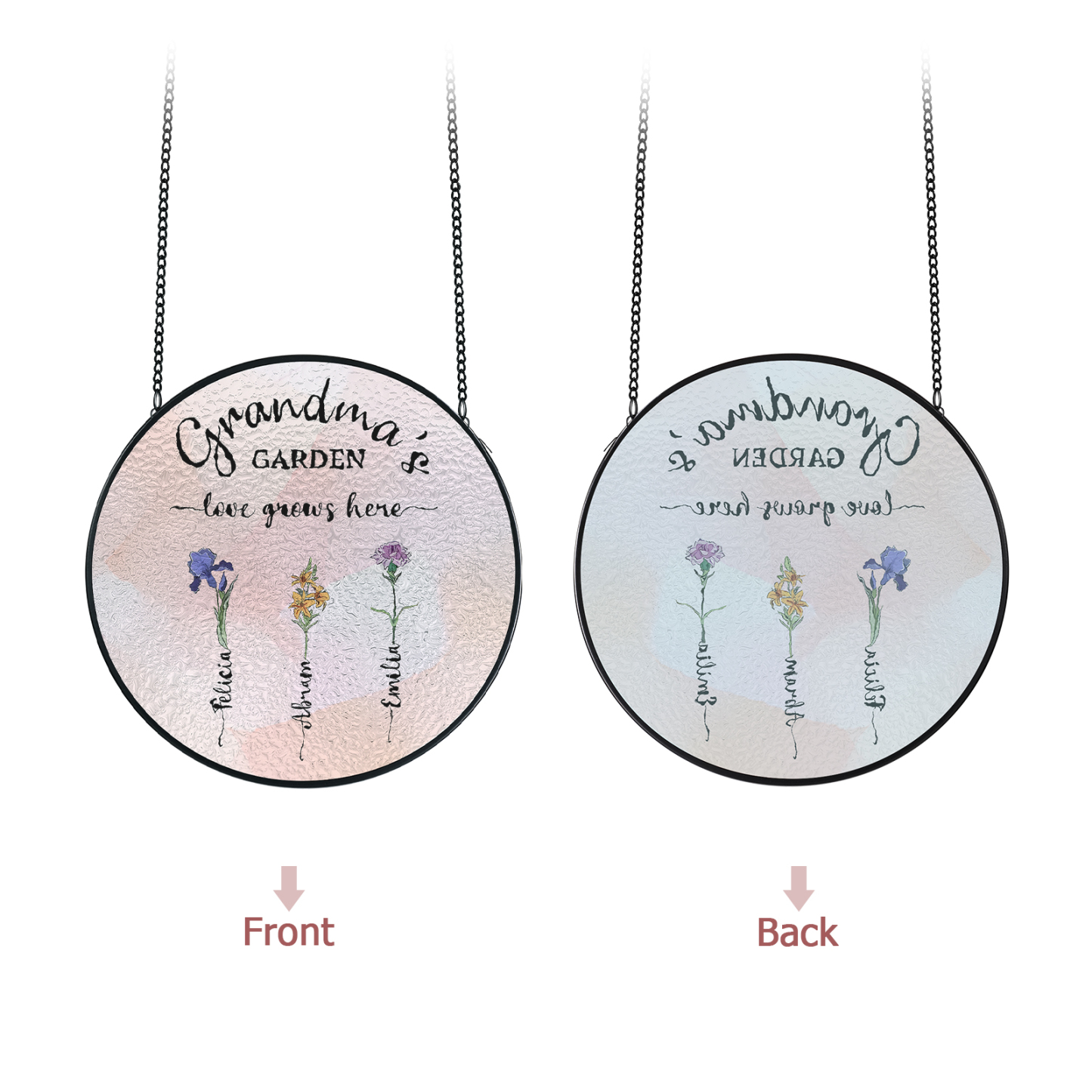 Personalized Garden Birthflower Suncatcher for Family with 2-6 Birthflowers Names