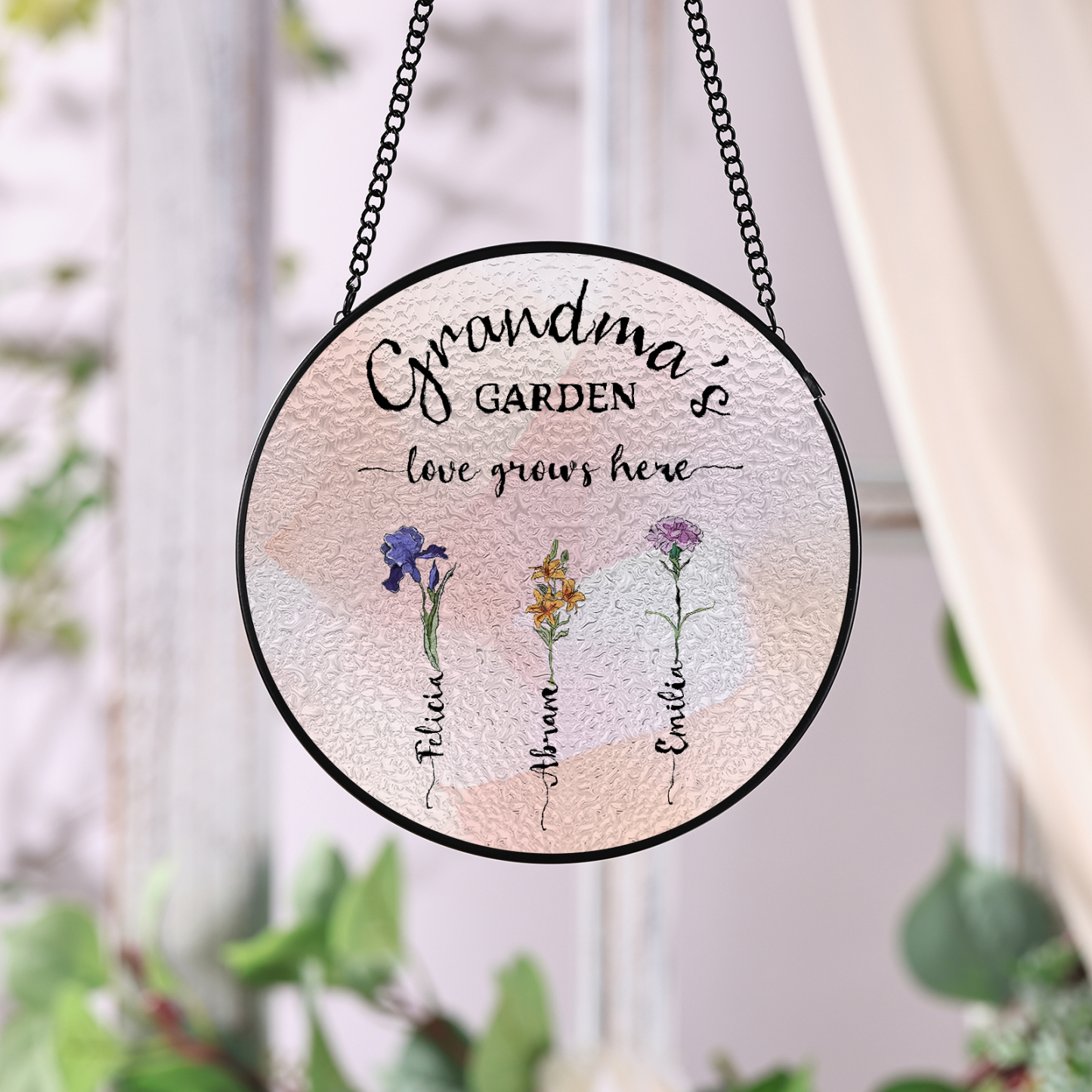Personalized Garden Birthflower Suncatcher for Family with 2-6 Birthflowers Names
