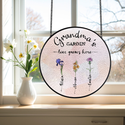 Personalized Garden Birthflower Suncatcher for Family with 2-6 Birthflowers Names