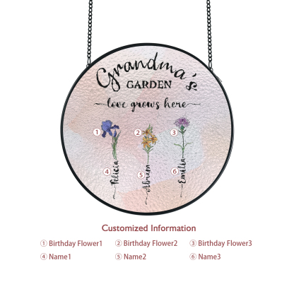 Personalized Garden Birthflower Suncatcher for Family with 2-6 Birthflowers Names