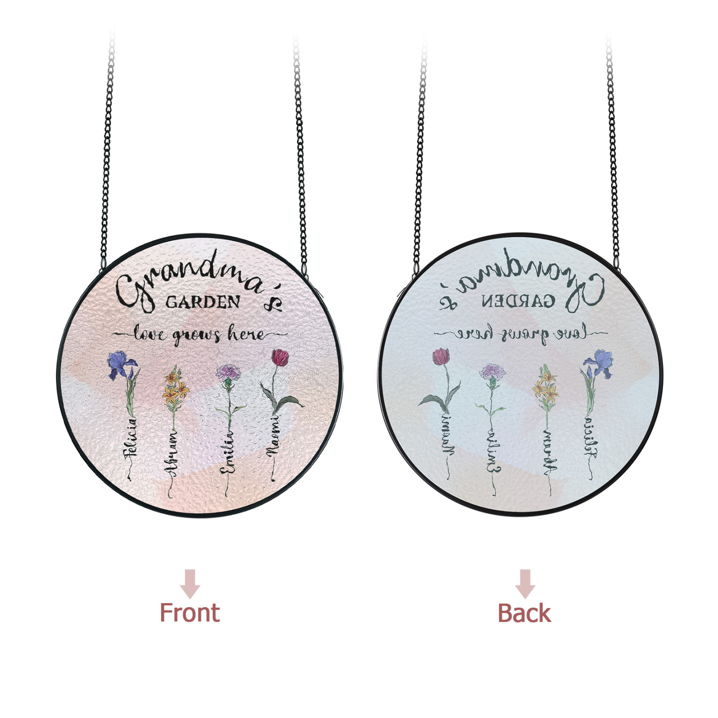 Personalized Garden Birthflower Suncatcher for Family with 2-6 Birthflowers Names