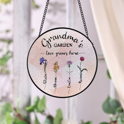 Personalized Garden Birthflower Suncatcher for Family with 2-6 Birthflowers Names