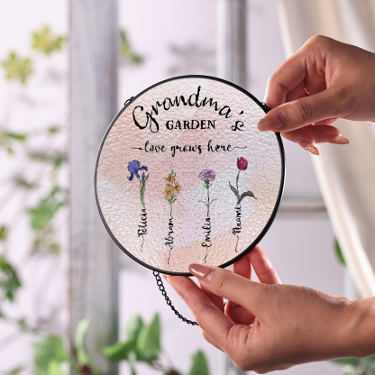Personalized Garden Birthflower Suncatcher for Family with 2-6 Birthflowers Names