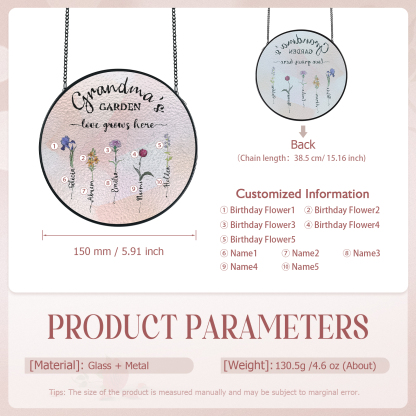 Personalized Garden Birthflower Suncatcher for Family with 2-6 Birthflowers Names