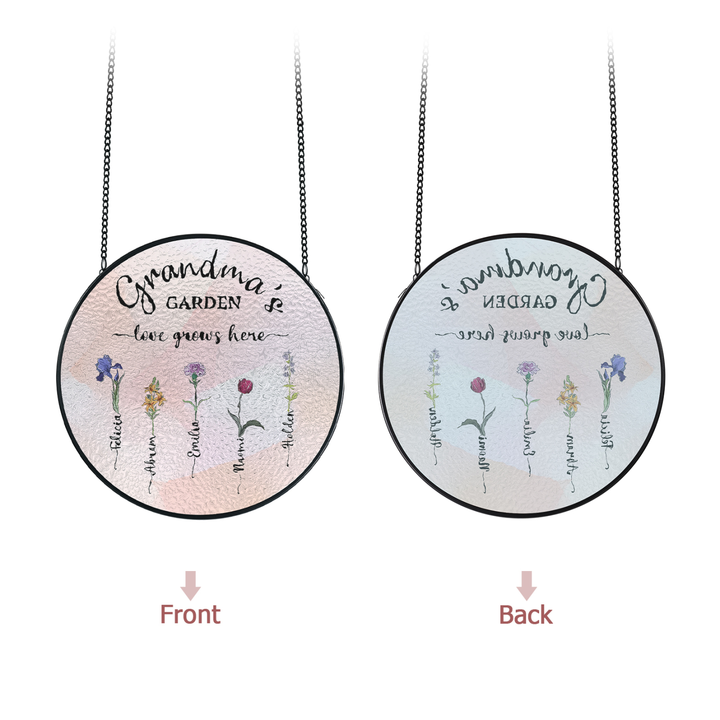 Personalized Garden Birthflower Suncatcher for Family with 2-6 Birthflowers Names
