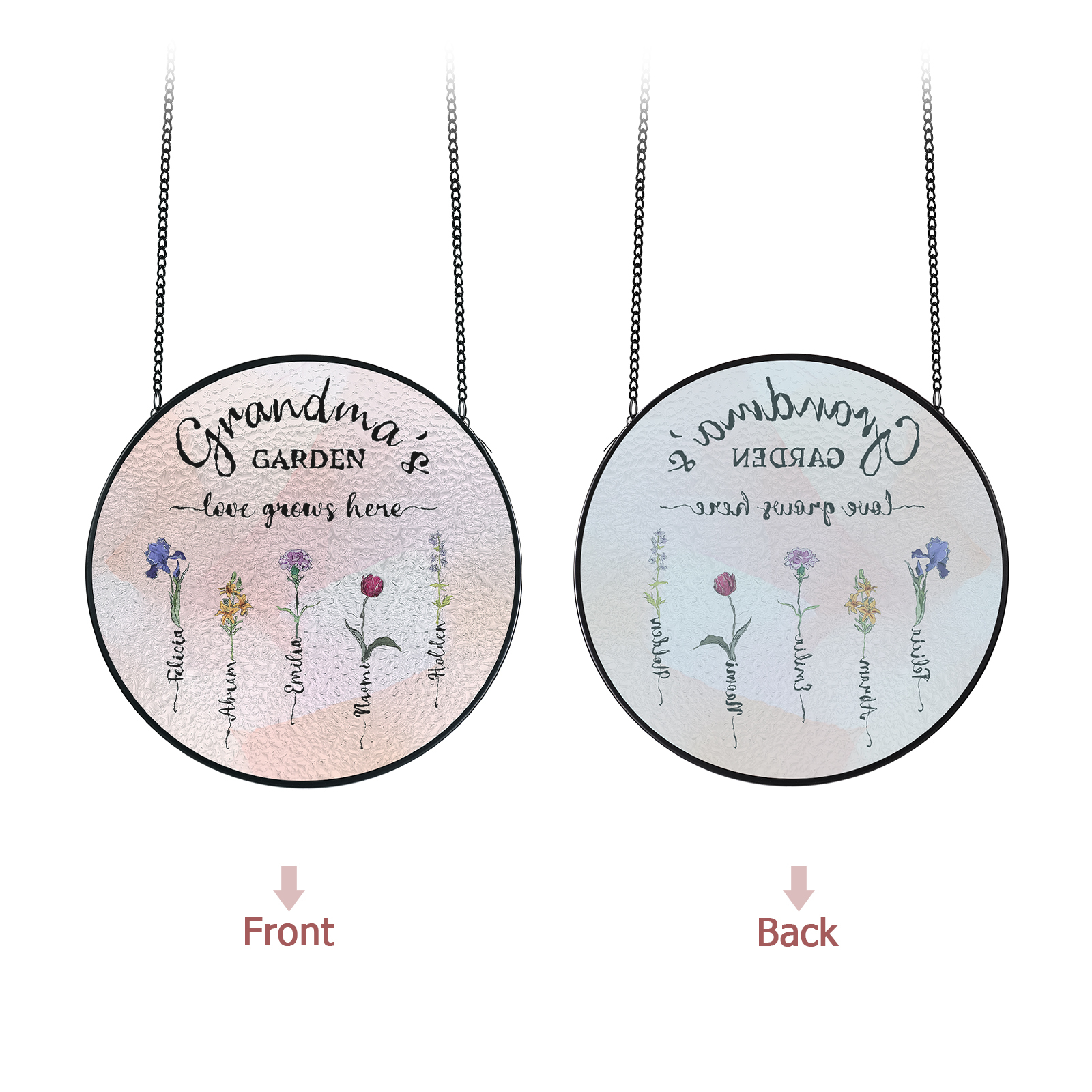 Personalized Garden Birthflower Suncatcher for Family with 2-6 Birthflowers Names