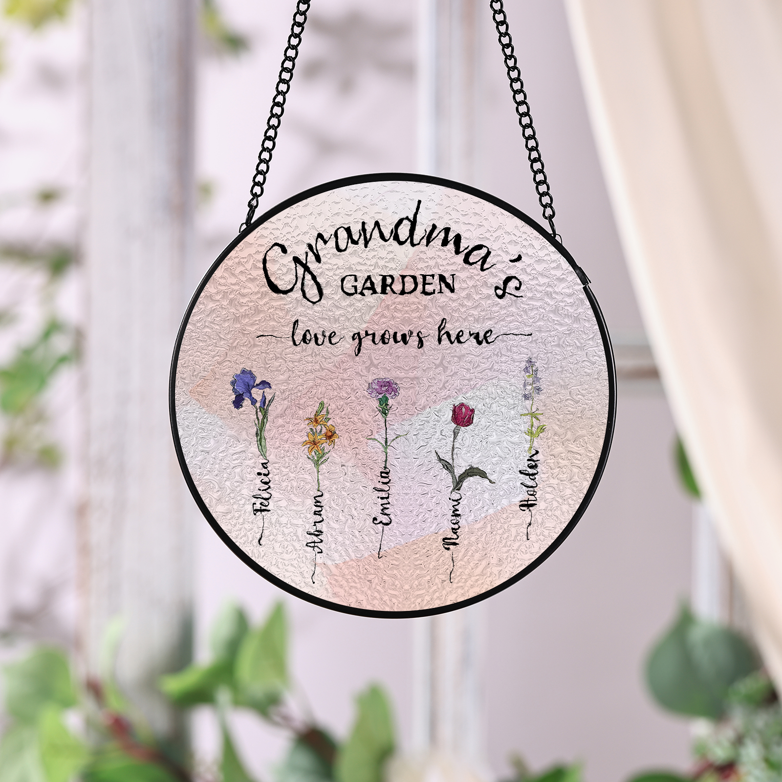 Personalized Garden Birthflower Suncatcher for Family with 2-6 Birthflowers Names