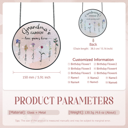 Personalized Garden Birthflower Suncatcher for Family with 2-6 Birthflowers Names