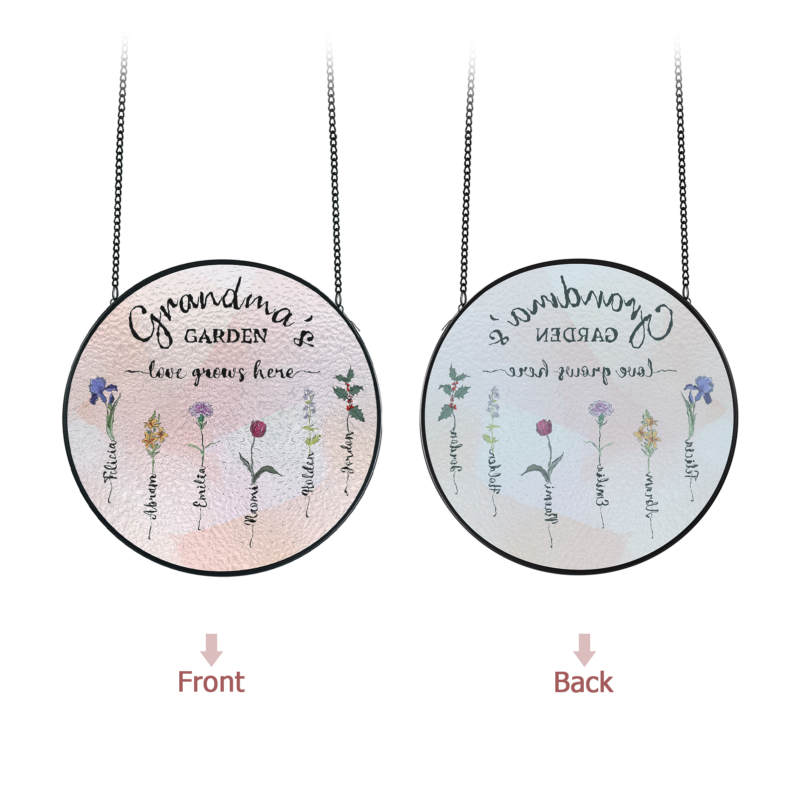 Personalized Garden Birthflower Suncatcher for Family with 2-6 Birthflowers Names