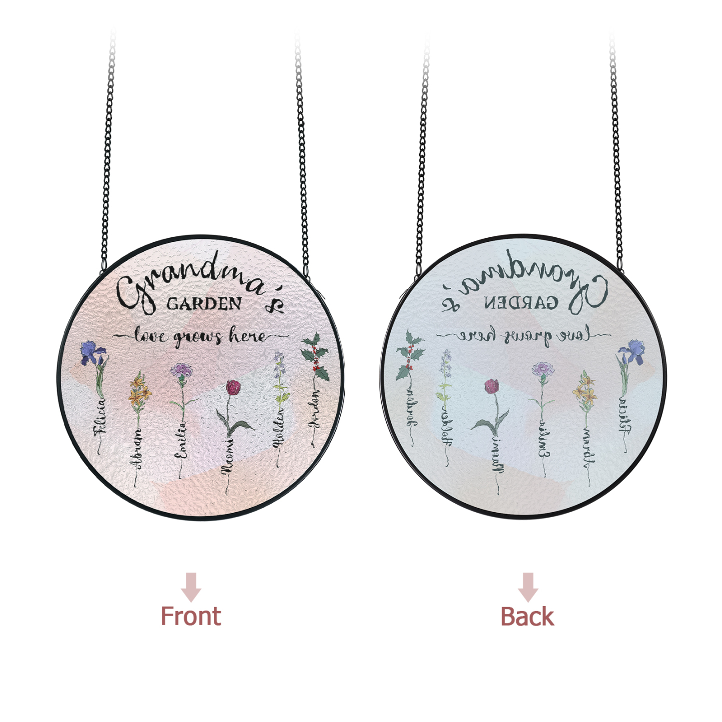 Personalized Garden Birthflower Suncatcher for Family with 2-6 Birthflowers Names