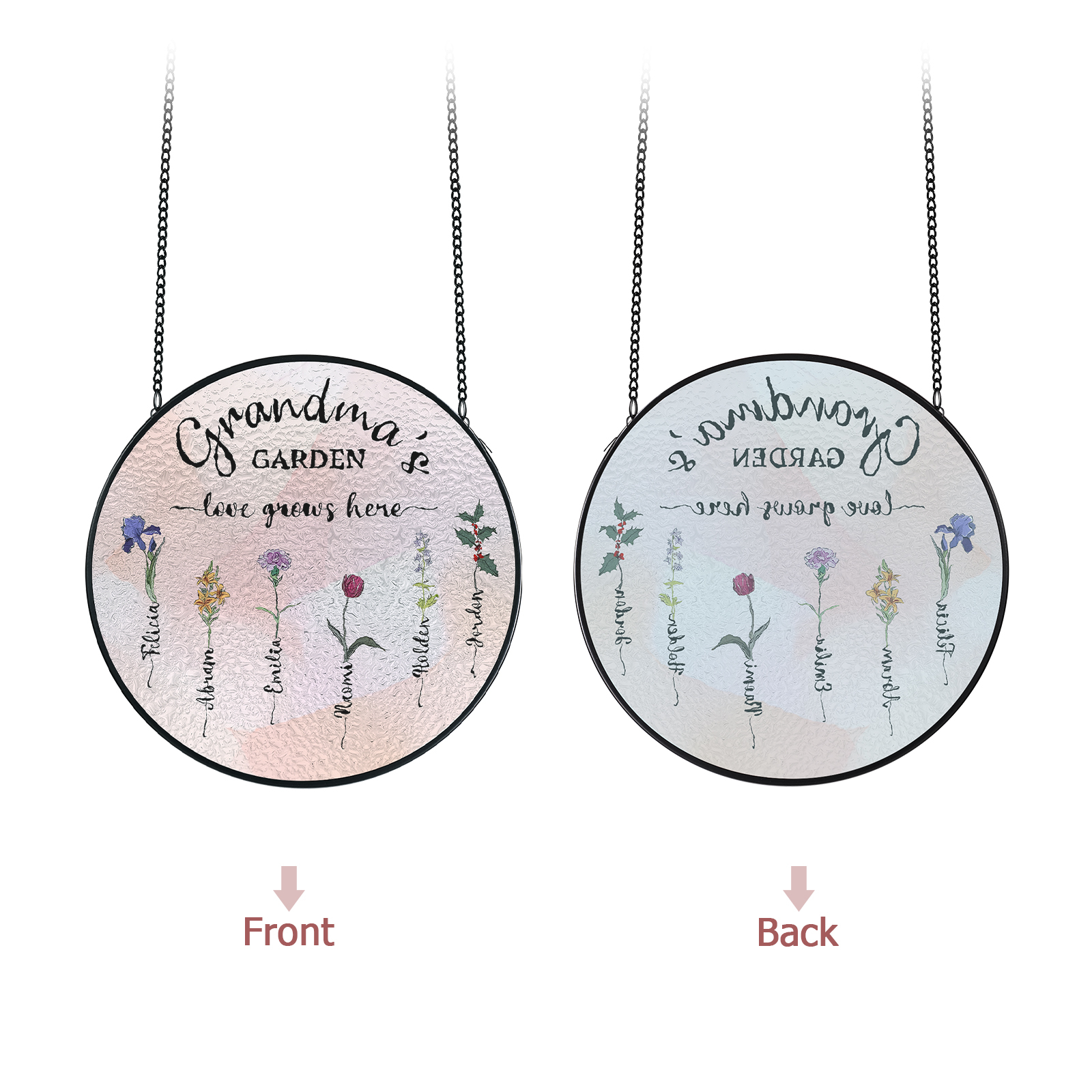 Personalized Garden Birthflower Suncatcher for Family with 2-6 Birthflowers Names