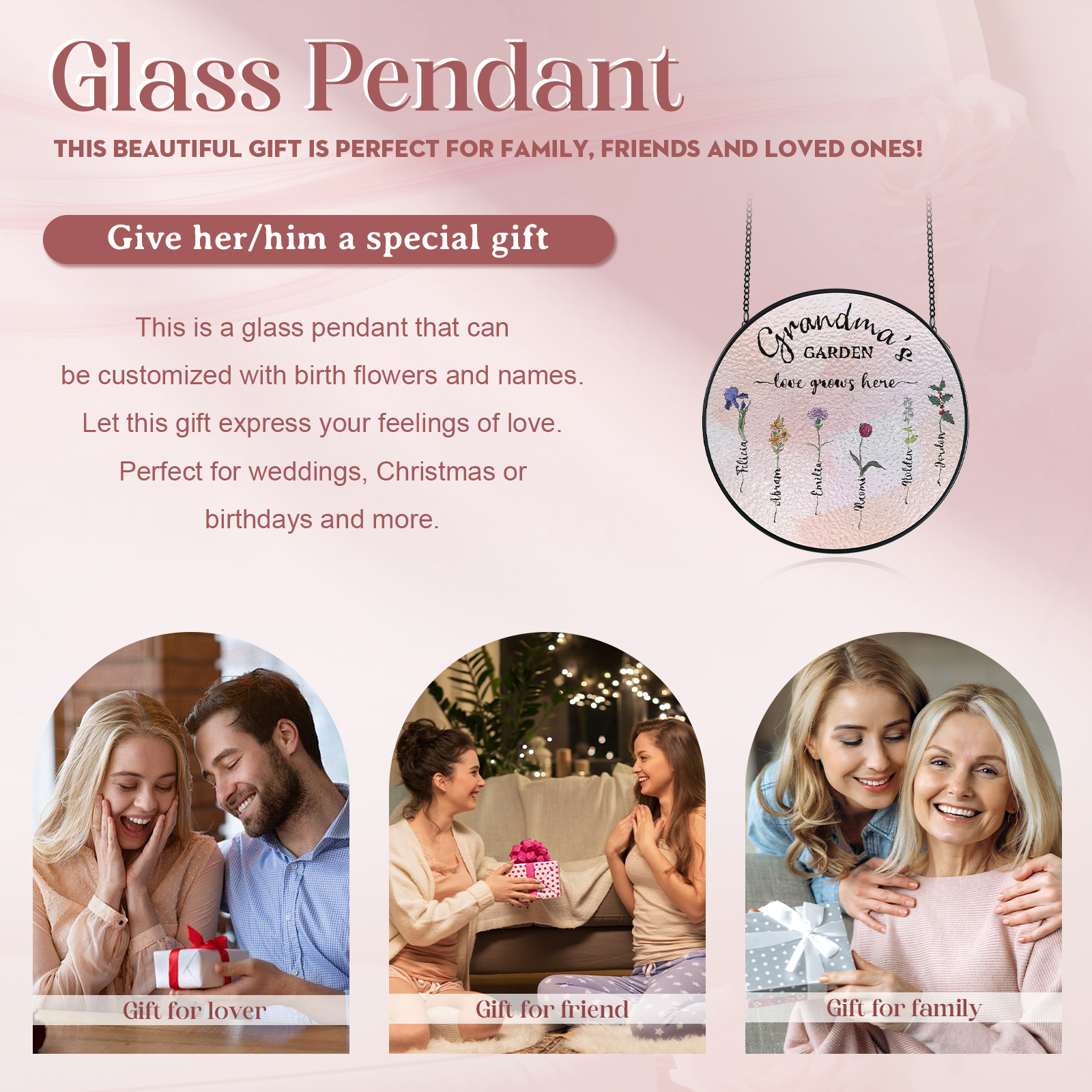 Personalized Garden Birthflower Suncatcher for Family with 2-6 Birthflowers Names