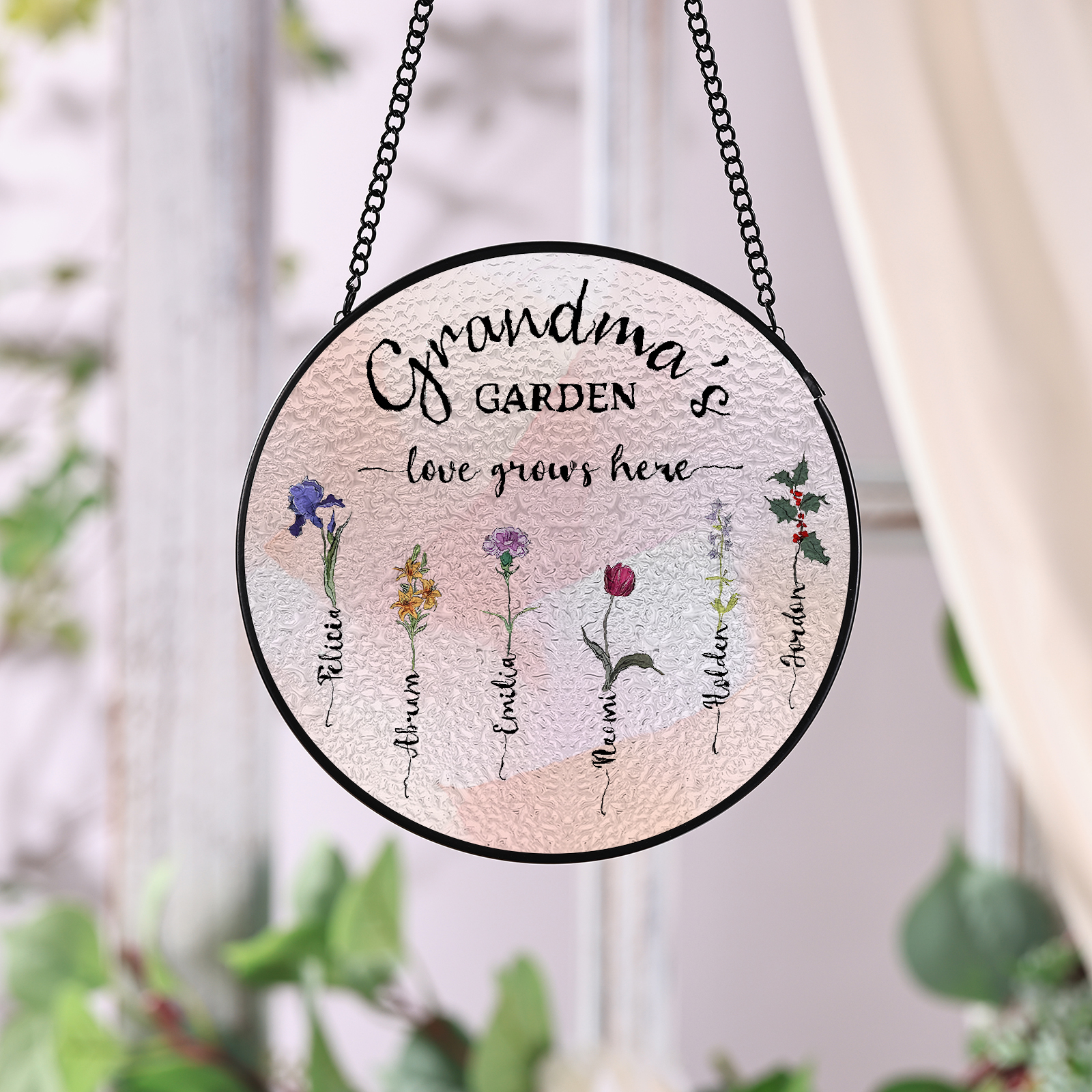 Personalized Garden Birthflower Suncatcher for Family with 2-6 Birthflowers Names
