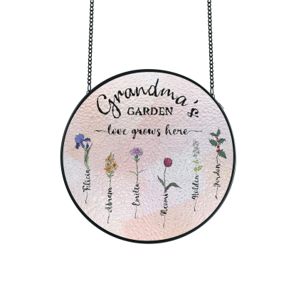 Personalized Garden Birthflower Suncatcher for Family with 2-6 Birthflowers Names