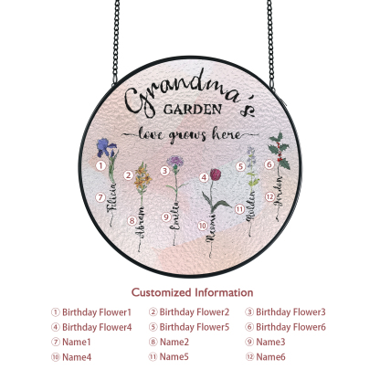 Personalized Garden Birthflower Suncatcher for Family with 2-6 Birthflowers Names