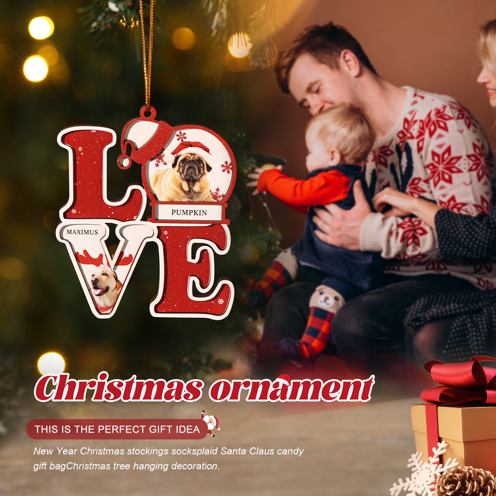 Personalized Christmas Ornament Custom 2 Photos & Names Decoration Perfect Family Gift