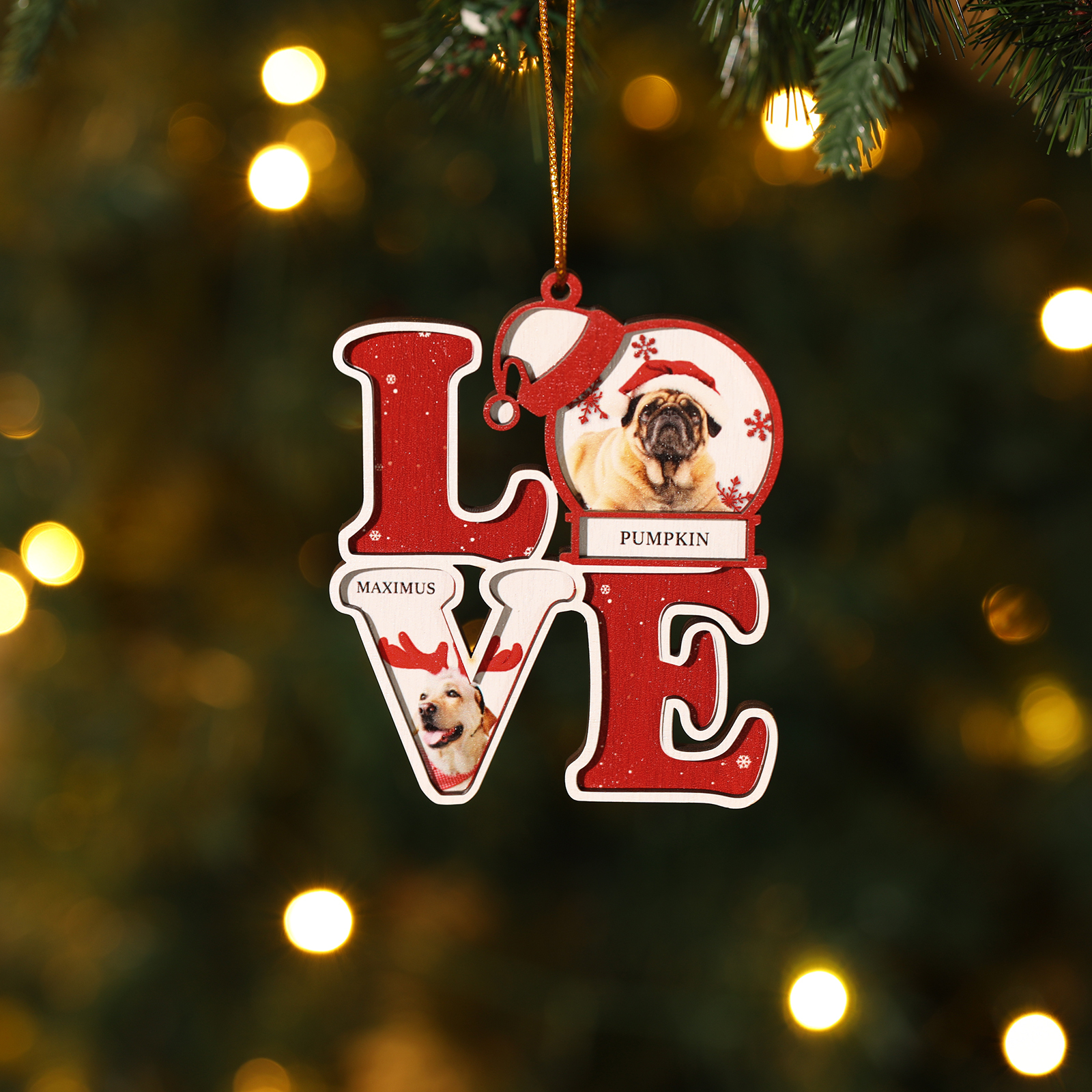 Personalized Christmas Ornament Custom 2 Photos & Names Decoration Perfect Family Gift
