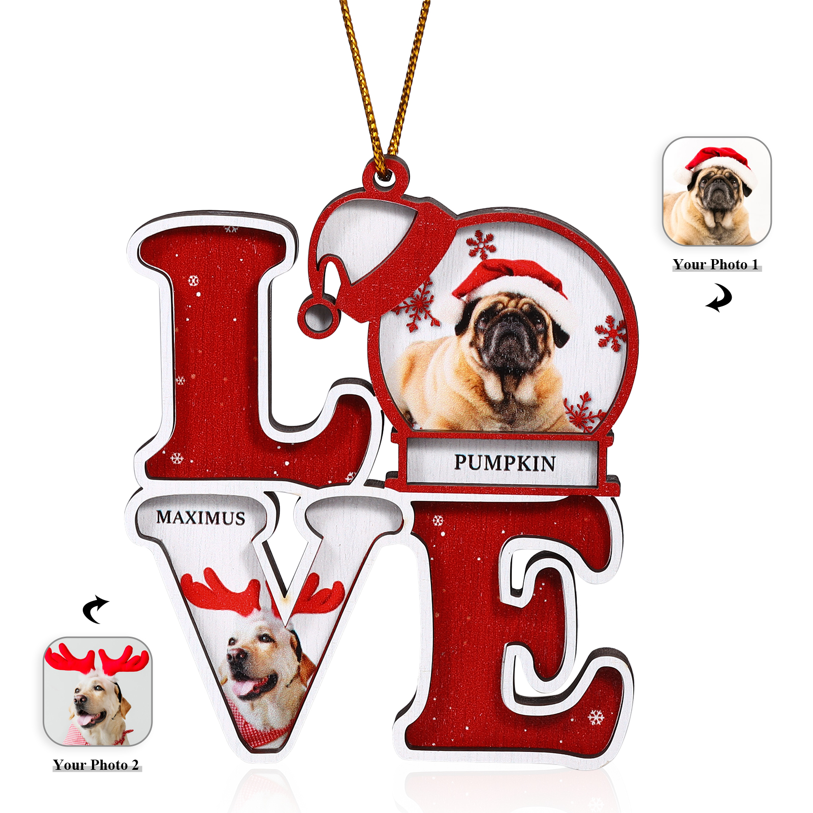 Personalized Christmas Ornament Custom 2 Photos & Names Decoration Perfect Family Gift