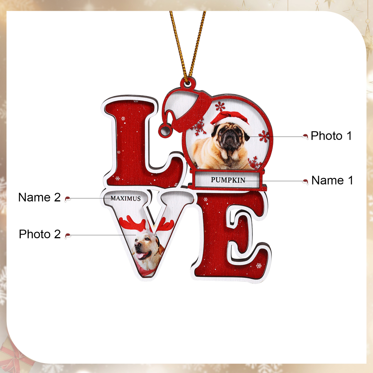 Personalized Christmas Ornament Custom 2 Photos & Names Decoration Perfect Family Gift