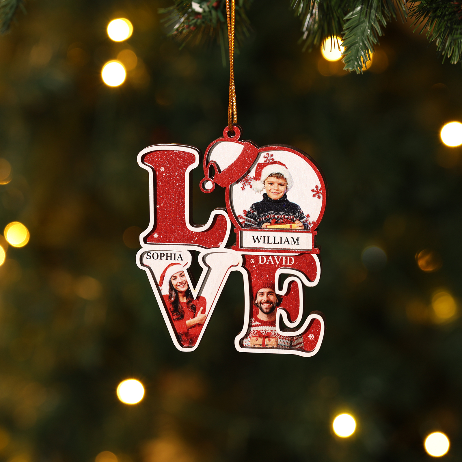 Personalized Christmas Ornament Custom Family Gift with 3 Photos & Names