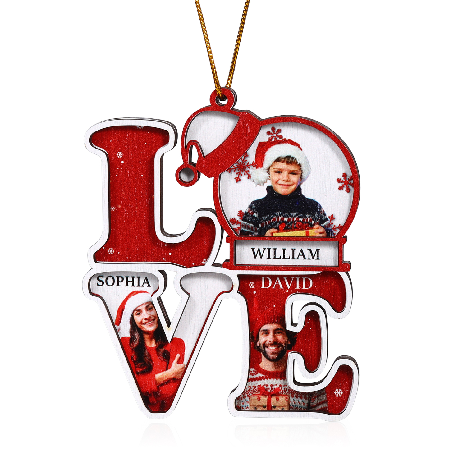 Personalized Christmas Ornament Custom Family Gift with 3 Photos & Names
