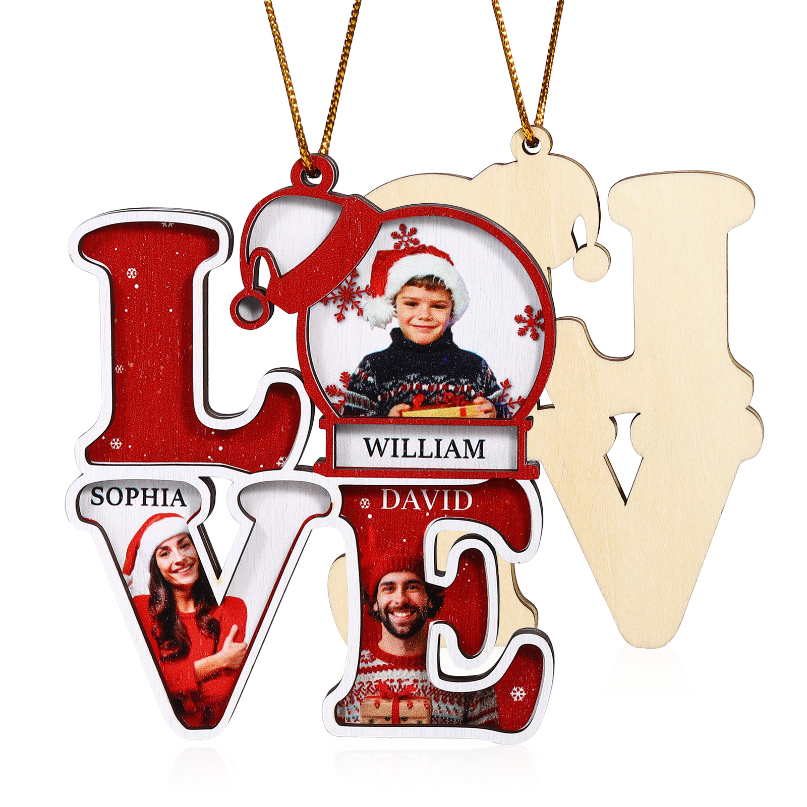 Personalized Christmas Ornament Custom Family Gift with 3 Photos & Names