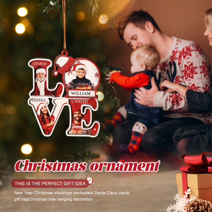 Personalized Family LOVE Christmas Ornament 4 Photos & Names